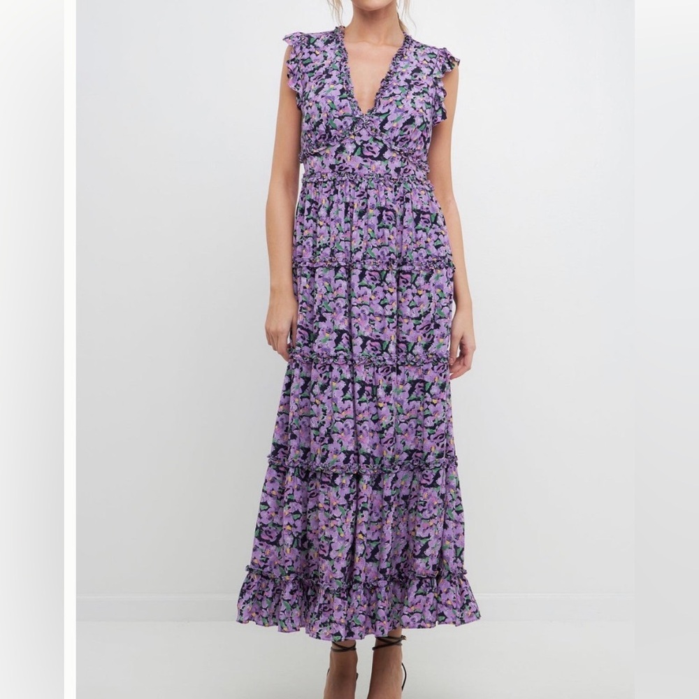 ✨Free the Roses FLORAL RUFFLE DETAIL LONG DRESS